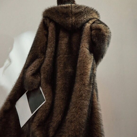 Brown Casual Women's Hooded Long Faux Fur Coat - Picture 3 of 11